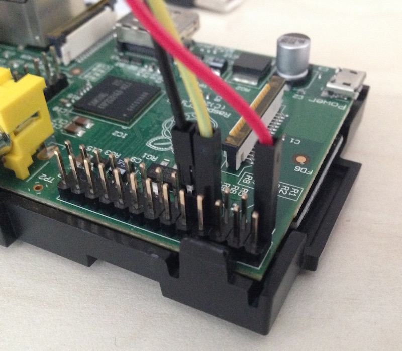 Detail of the Adafruit AM2302 connected to the Raspberry Pi